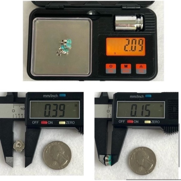 Sterling Silver 925 Dainty Turquoise Inlay Four Leaf Clover Flower Stud Earrings - Picture 6 of 15